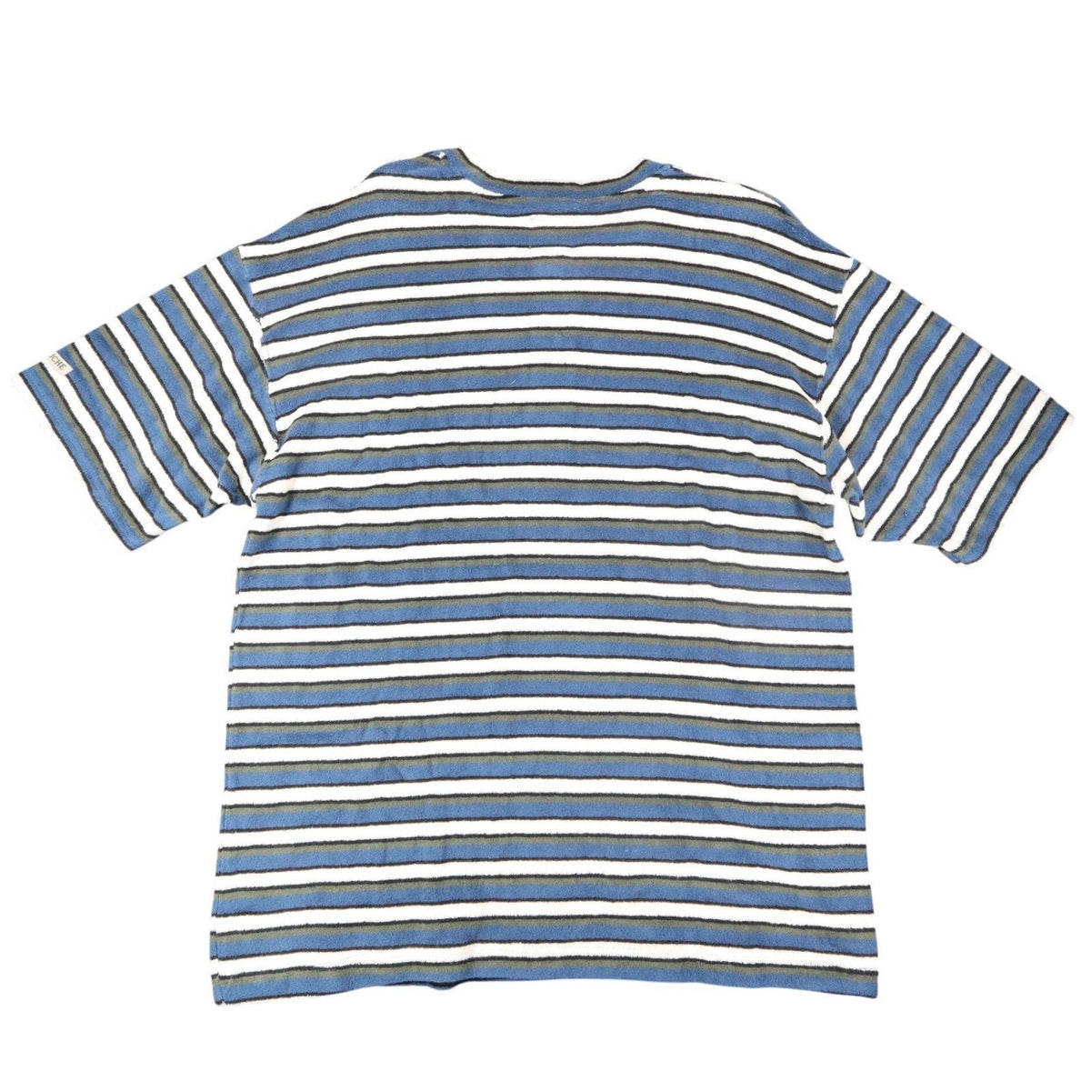 Ferruche Henley Shirt Mens Large Vintage 90s Indigo Blue Striped Cotton Terry