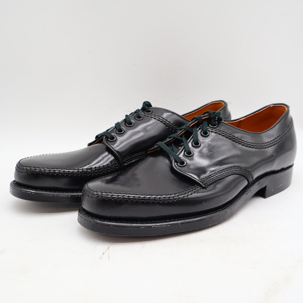 Vintage Sandy McGee 475 Black Leather Moc Toe Derby Shoes Men's 7.5D USA Deadstock