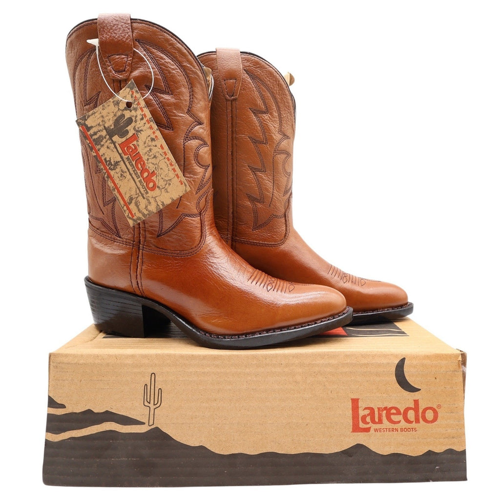 Vintage Laredo 28-2215 Brown Leather J Toe Western Boots Kids 2.5 NWT Deadstock