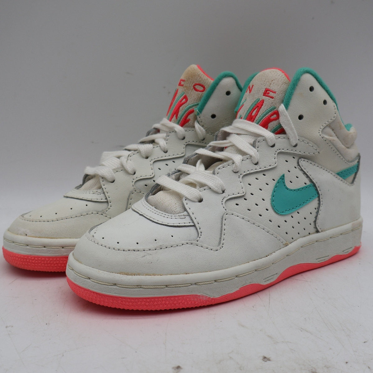 Nike Neo Flare Hi GS Size 3Y Vintage 1990 White Mint Hot Coral Sneakers 9072 - take2supply