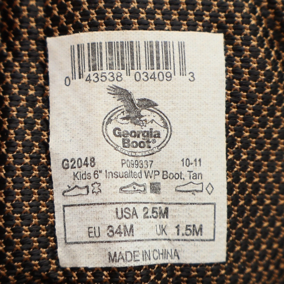 Georgia Boot G2048 Kids 2.5M Waterproof 400g Thinsulate Insulated Tan Work Boots