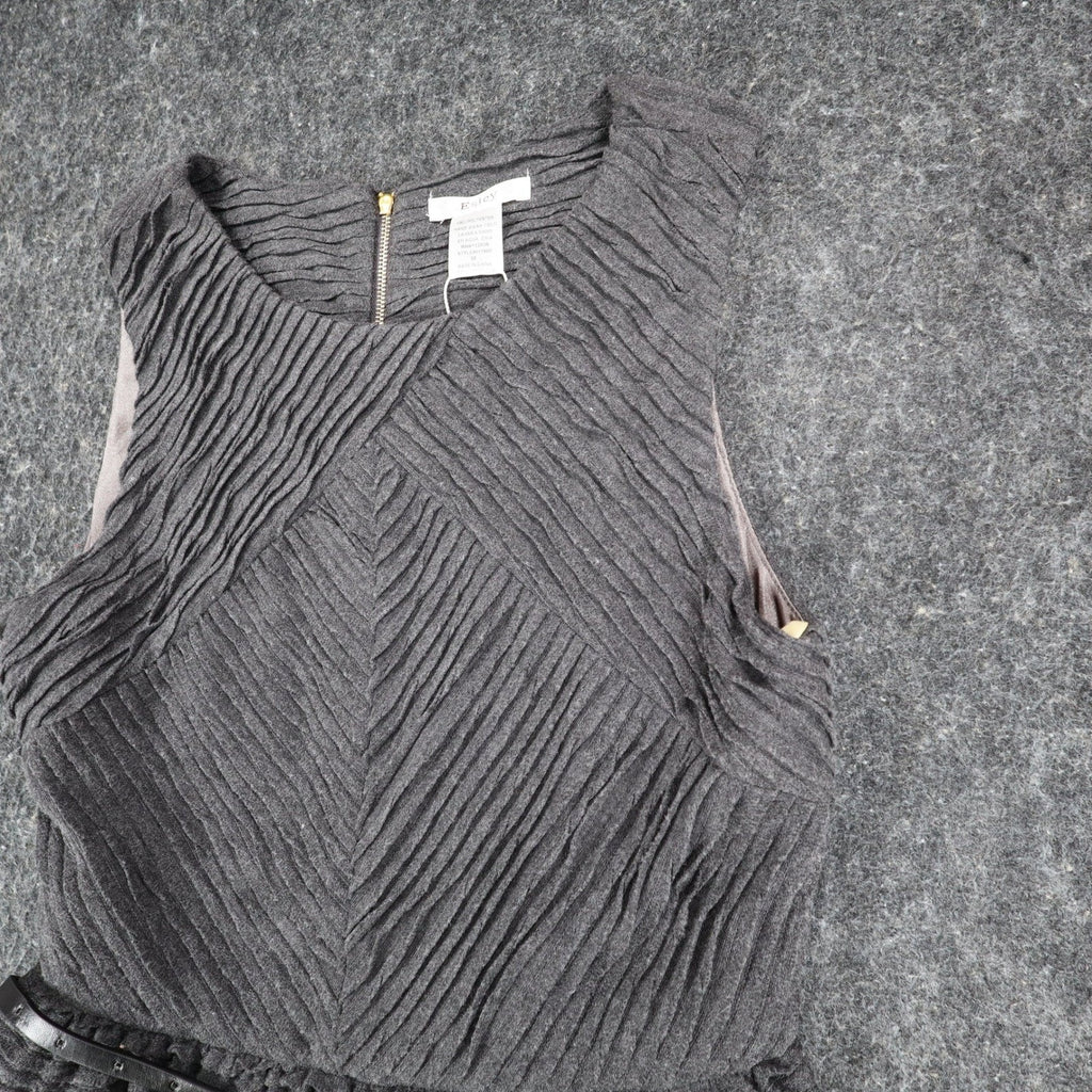Esley Dress Womens Medium Gray Textured Pleated Sleeveless Belted Fit Flare New