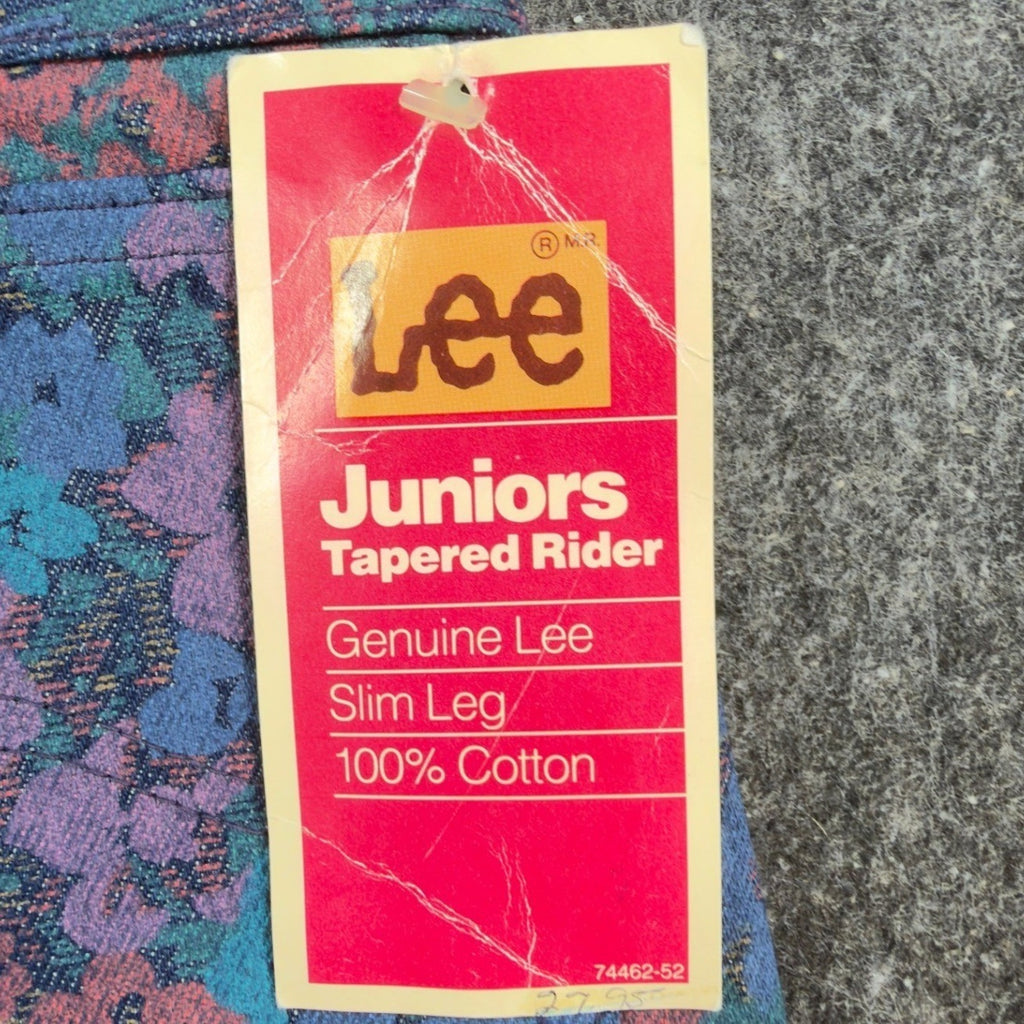 Lee Vintage 90s Tapered Rider Jeans Juniors 5 Blue Floral Cotton NWT Made in USA