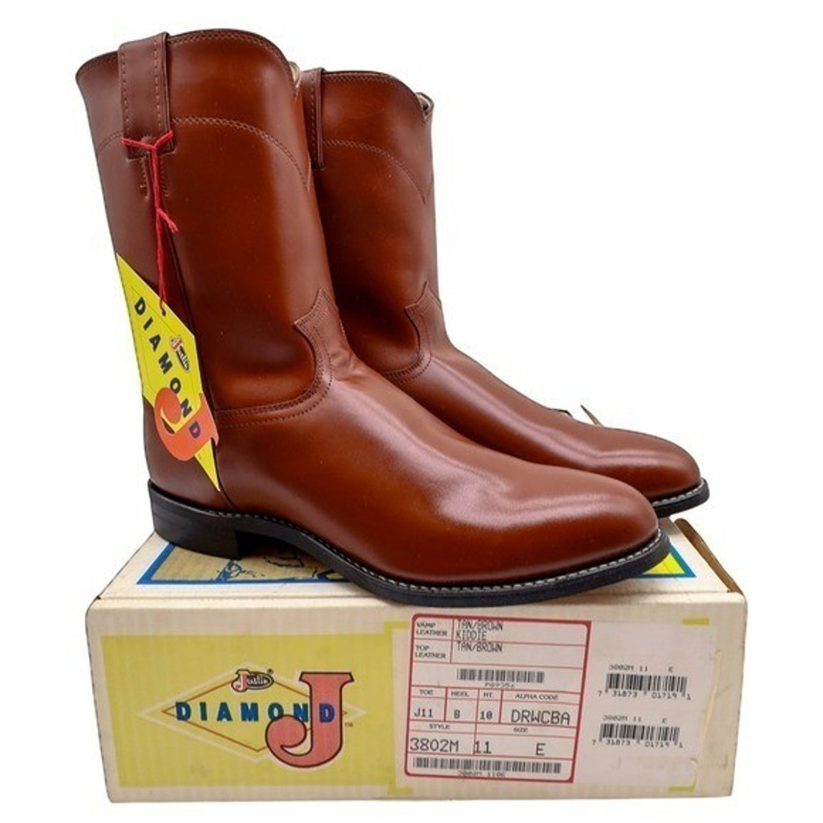 Vintage Justin Diamond J 3802M Tan Brown Leather Roper Boots Men's 11E NWT Deadstock