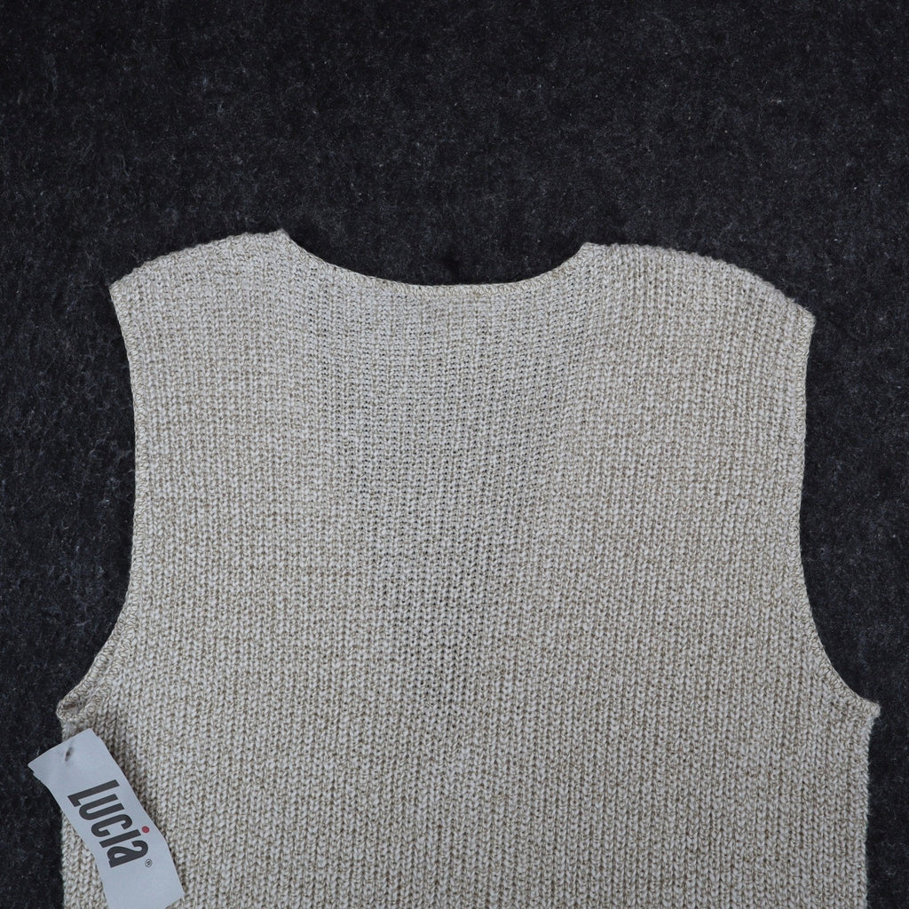Lucia Sweater Vest Womens Large Vintage 90s Cream Cotton Knit Button Front USA