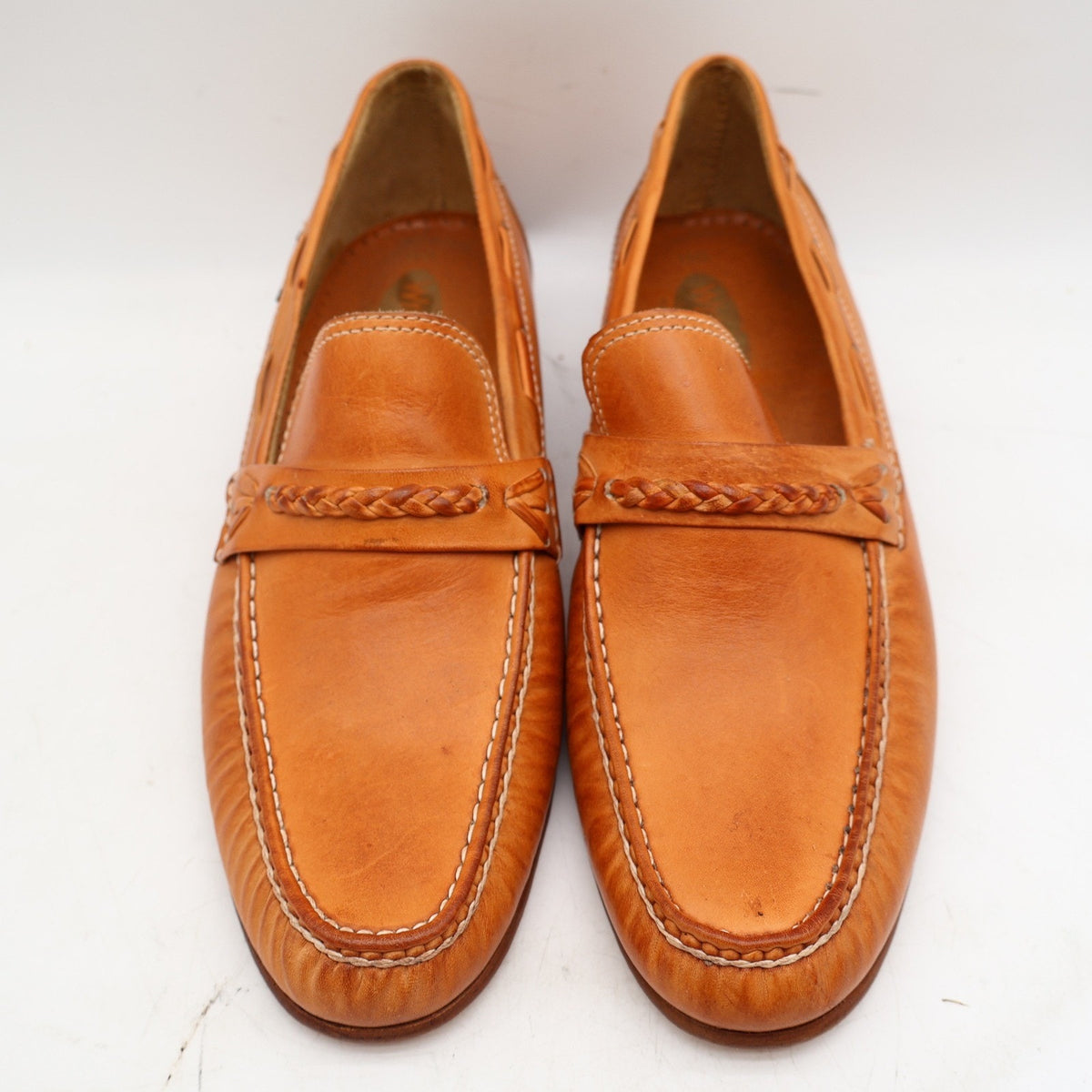 Vintage Wrangler 96-6100 Tan Leather Braided Penny Loafers Men's 10D Deadstock