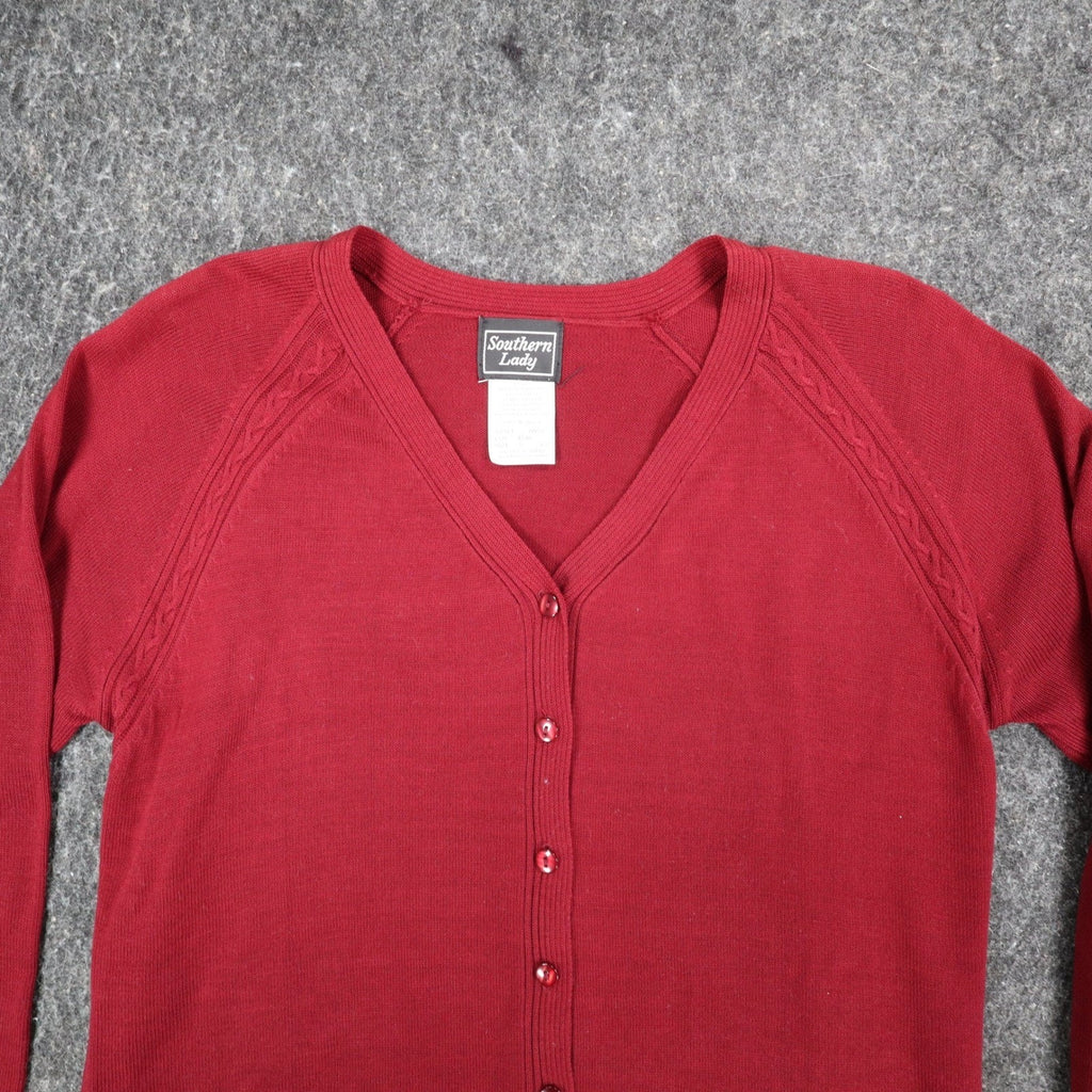 Southern Lady Cardigan Sweater Womens Small Vintage 90s Wine Red Acrylic 1W57