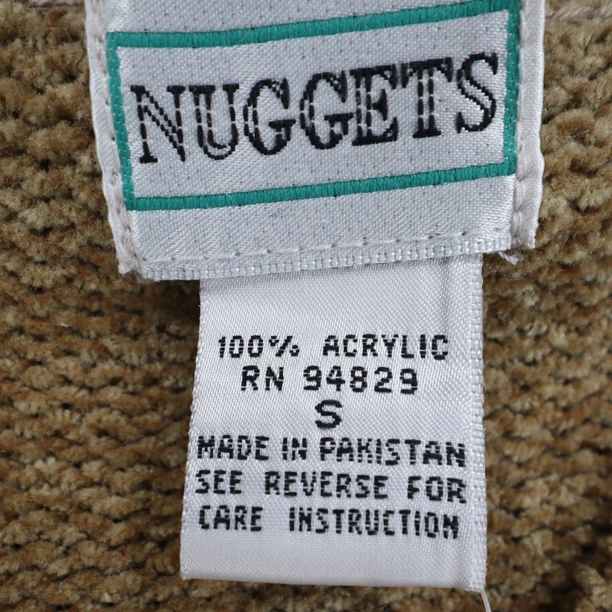 Nuggets Sweater Vest Small Vintage 90s Tan Acrylic V-Neck Ribbed Deadstock NWT