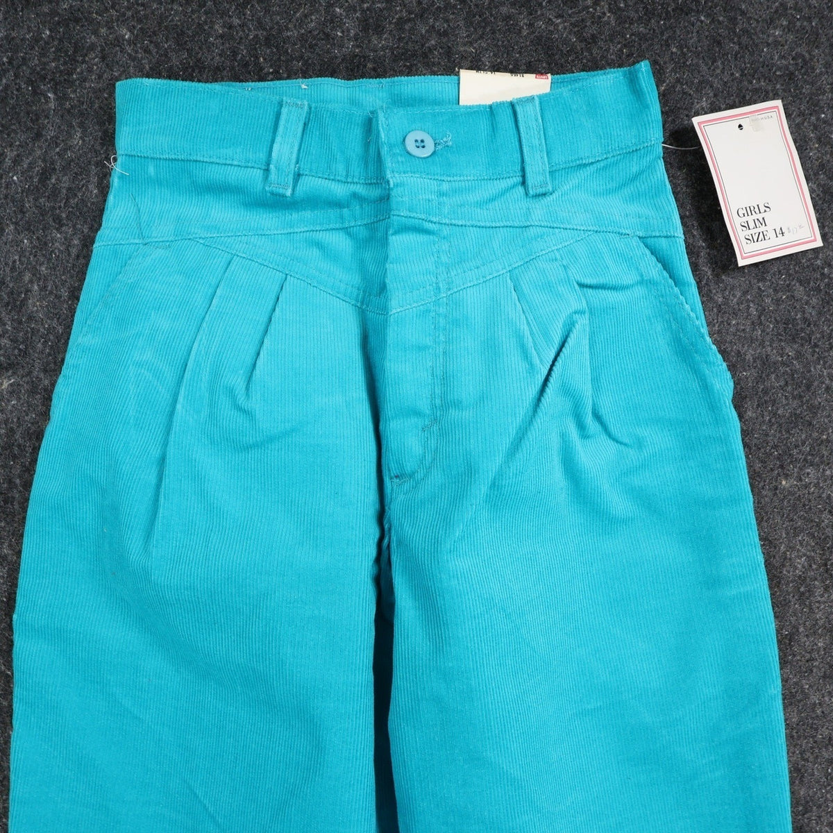 Levi's Vintage 80s Corduroy Pants Girls 14 Slim Teal Blue USA Made NOS NWT - take2supply