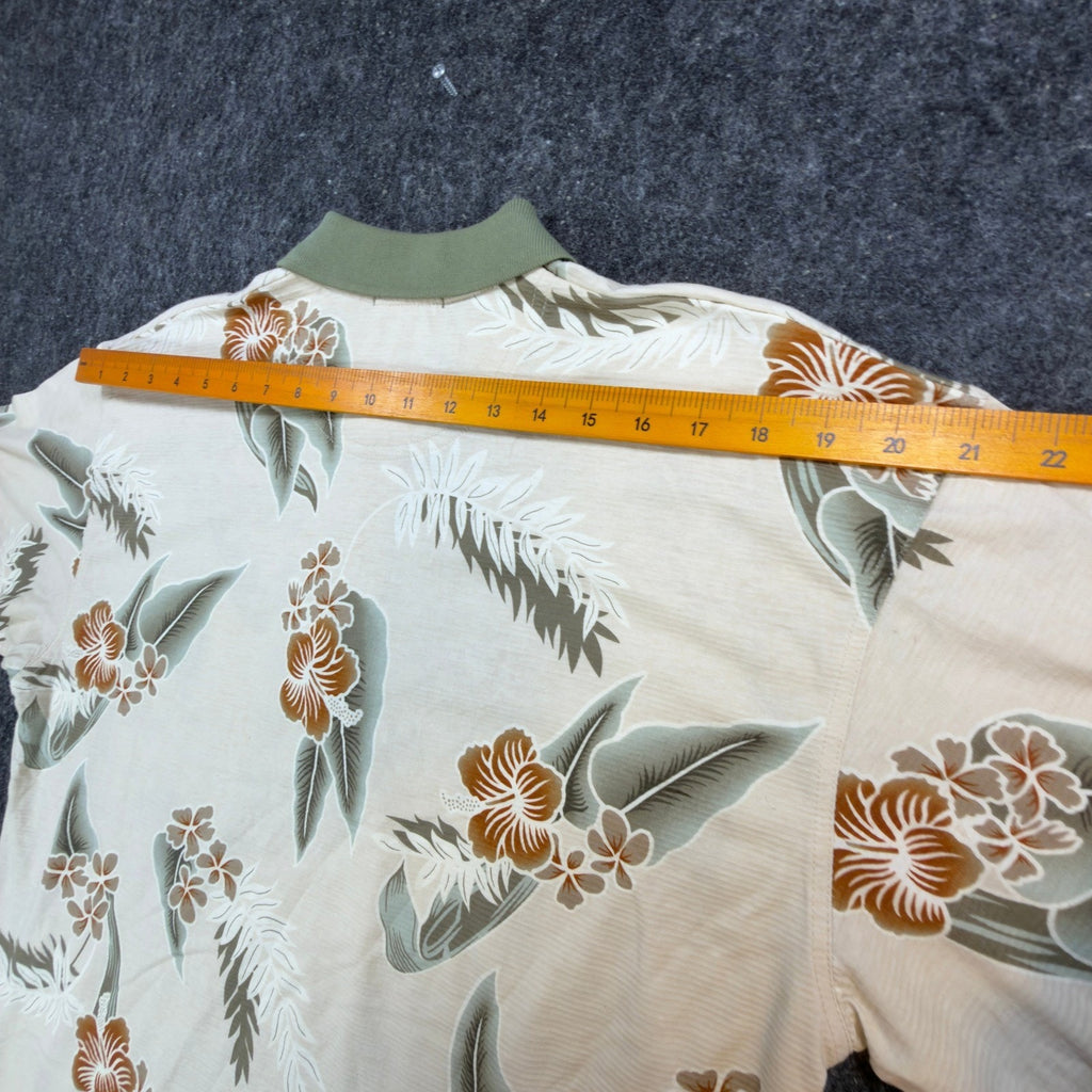 Winner Mate Polo Shirt Mens M Y2K Beige Cotton Rayon Tropical Floral Hibiscus