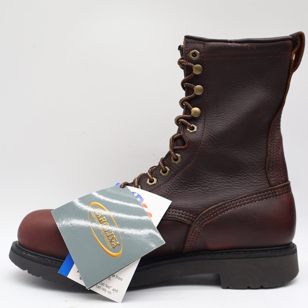 Carolina 8006 Plain Toe Farm Boot Mens 9.5 2E USA Made Brown Leather Work Boots