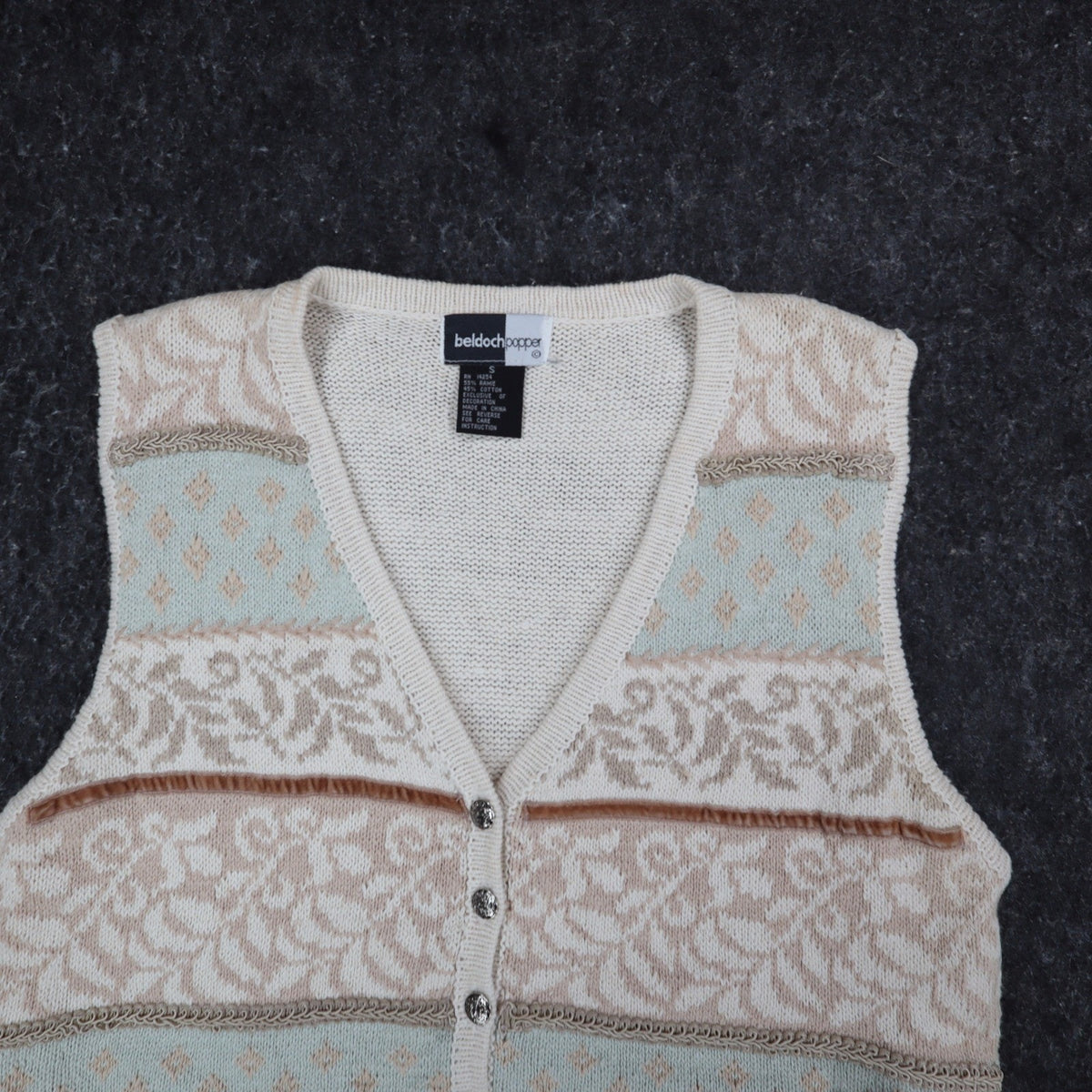 Beldoch Popper Sweater Vest Womens Small Vintage 90s Natural Multi Cotton Ramie