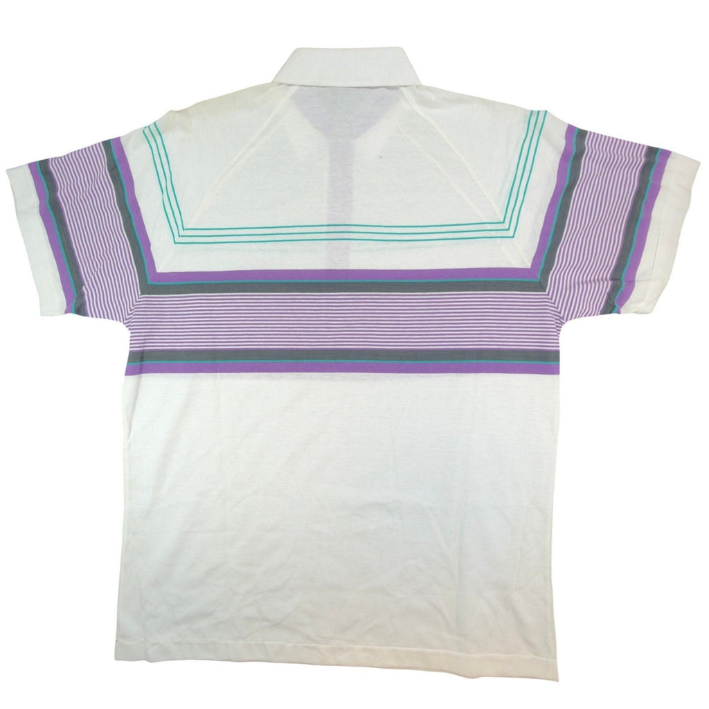 The Pro by Block Polo Shirt Mens Medium Vintage 90s White Purple Striped Pocket