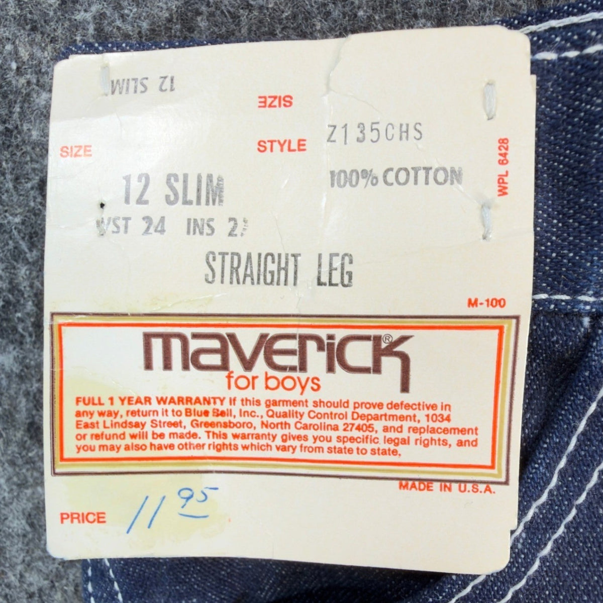 Maverick Vintage 70s Jeans Boys 12 Slim Blue Straight Leg NWT Deadstock