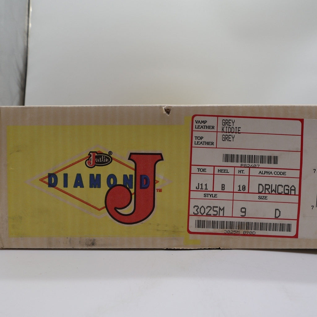 Justin Vintage 80s Western Boots Mens 9D Grey Leather Roper 3025M NIB