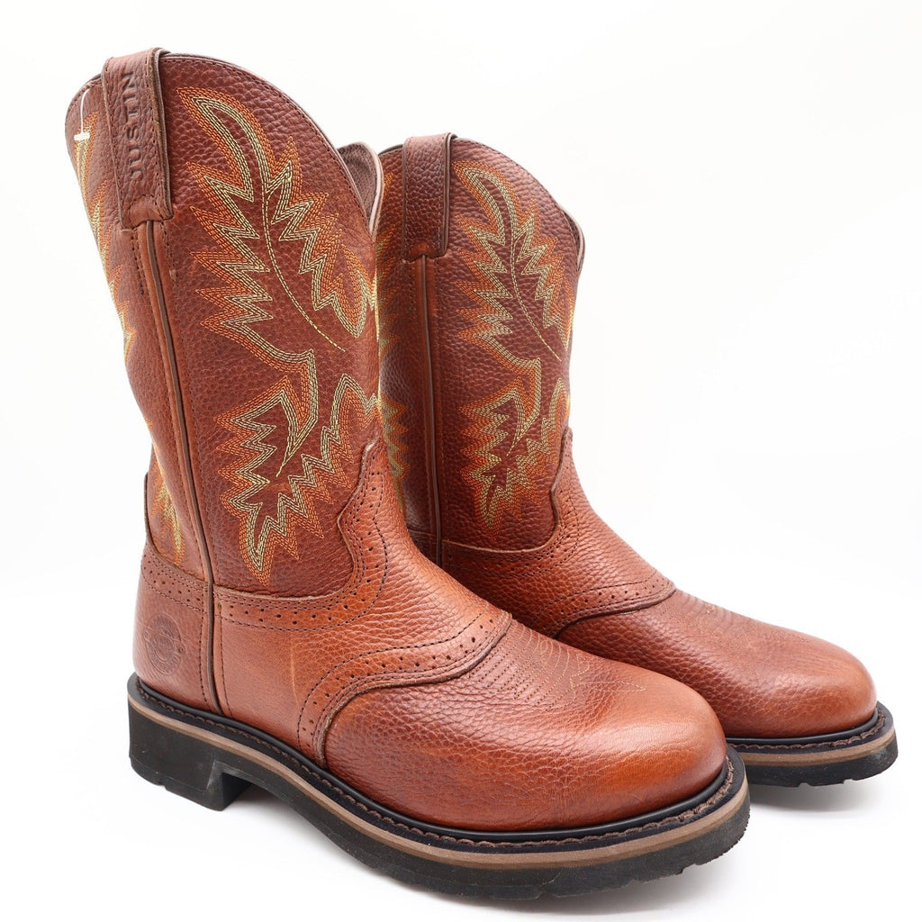 Justin Modern Stampede Work Boots Mens 8.5 D Tan Leather Western NWT Box WK4655