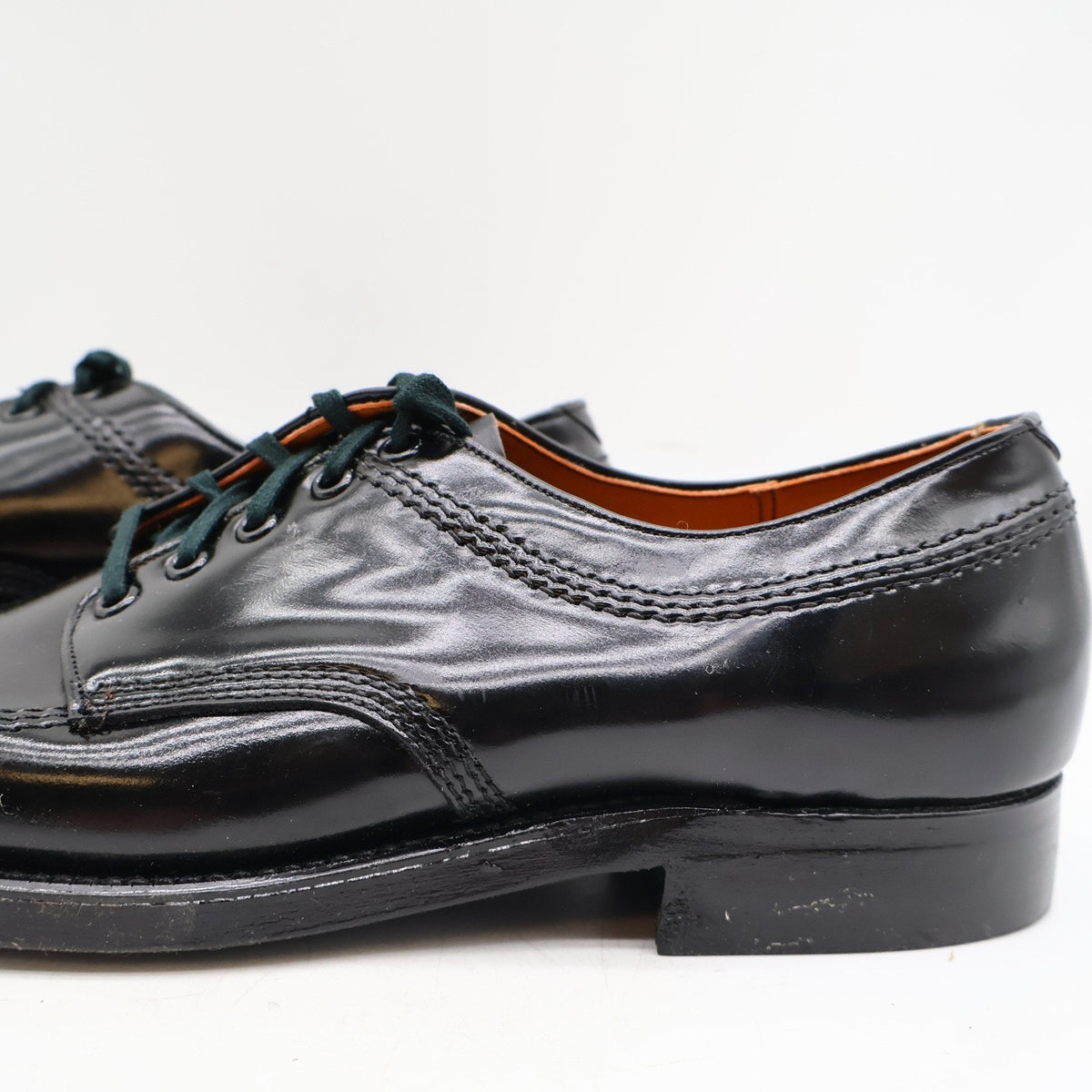 Vintage Sandy McGee 475 Black Leather Moc Toe Derby Shoes Men's 7.5D USA Deadstock