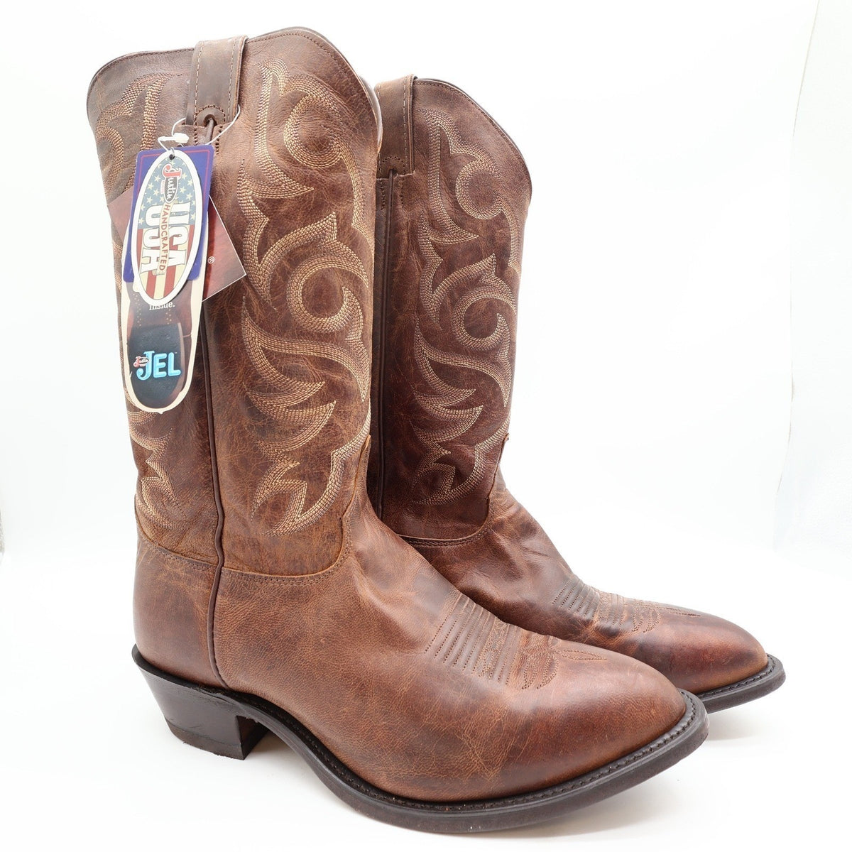Justin 2704 Cowboy Boots Mens 10 EE Tan Distressed Vintage Goat Leather NWT