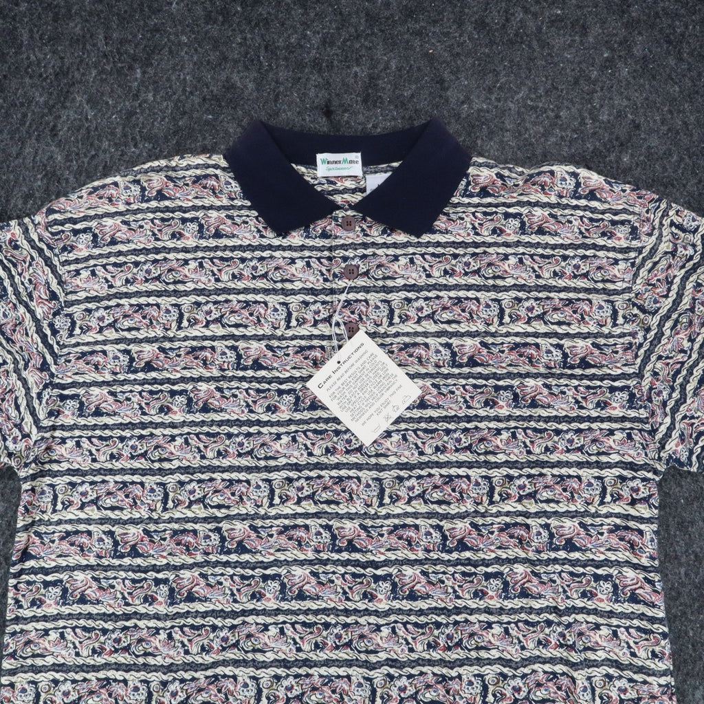 WinnerMate Polo Shirt Mens Medium Vintage 90s Paisley Abstract Print Cotton NWT