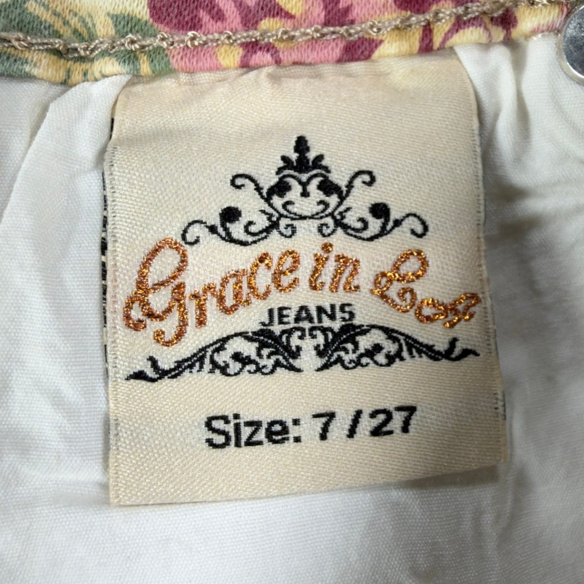 Grace in LA Modern Floral Denim Shorts Juniors 7/27 Yellow NWT