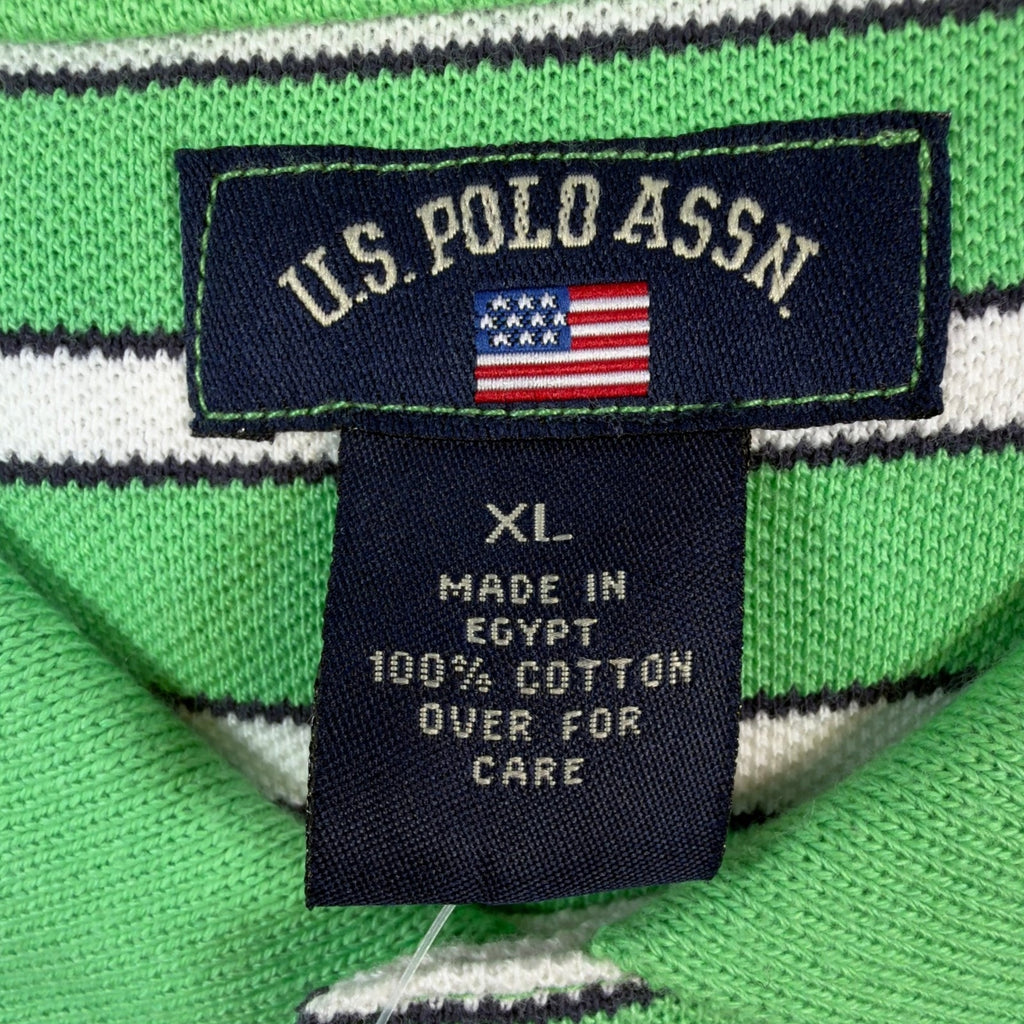 US Polo Assn Mens XL Polo Shirt Striped Green White Pique Short Sleeve NWT