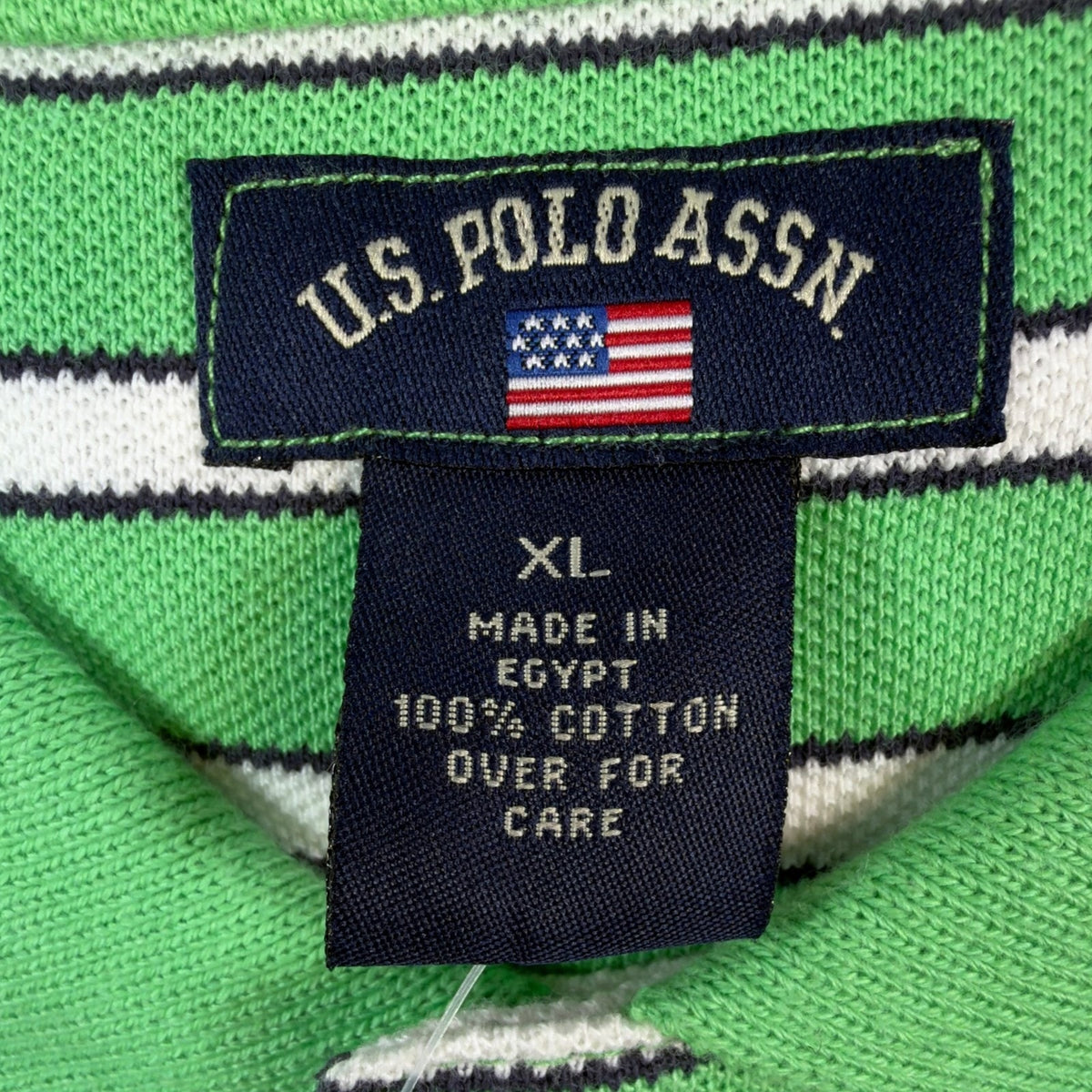 US Polo Assn Mens XL Polo Shirt Striped Green White Pique Short Sleeve NWT