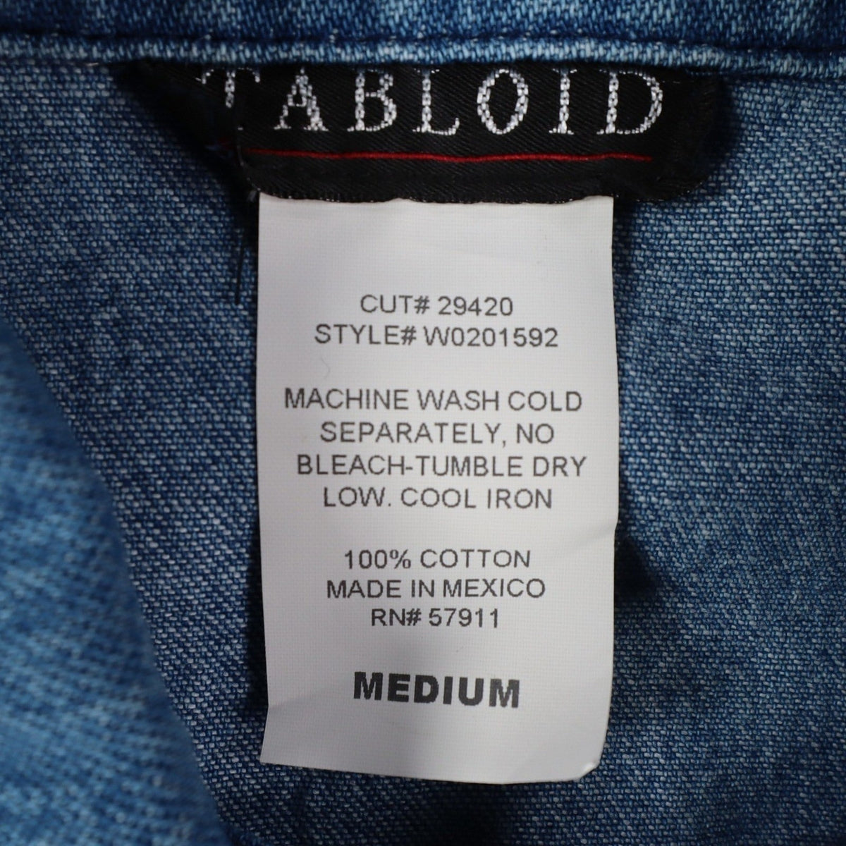 Tabloid Denim Jacket Medium Y2K Blue Cotton United We Stand USA Flag Graphic