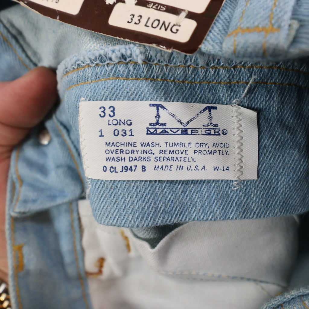 Maverick Vintage 70s Bootcut Jeans Mens 33 Long Light Blue USA Made NOS NWT - take2supply