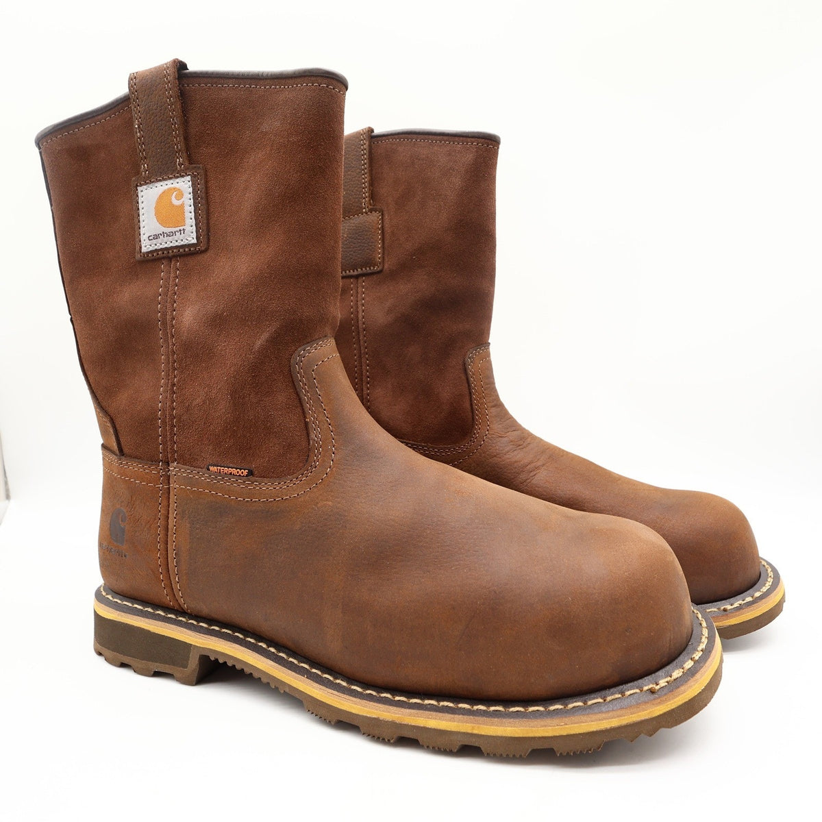 Carhartt Nano Composite Toe Pull-On Boot Mens 11W Brown Leather Waterproof NEW