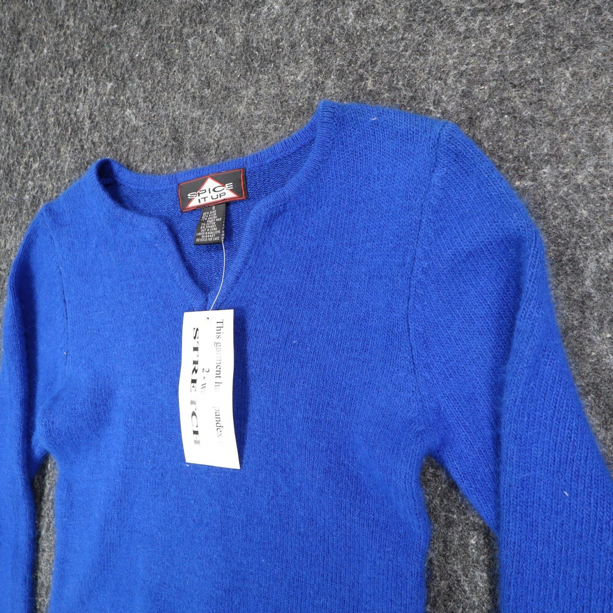 Spice It Up Sweater Womens Small Y2K Royal Blue Angora Blend Notched Neck