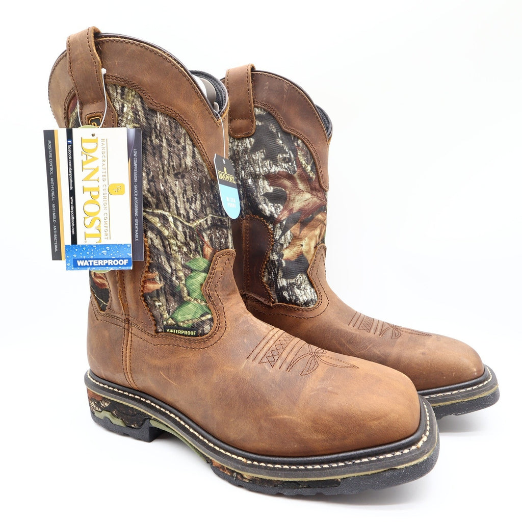 Dan Post Camo Waterproof Western Work Boots Men 10 D Brown Leather NWT Box
