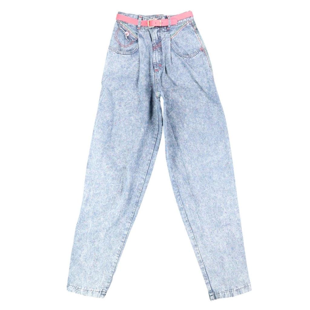 Lee Baggy Rider Jeans Junior 7 Vintage 90s Confetti Ice Acid Wash Pink Belt USA