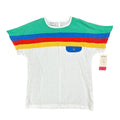 Xtrovert Vintage 80s Rainbow Stripe Top Womens Small White Deadstock NWT USA - take2supply