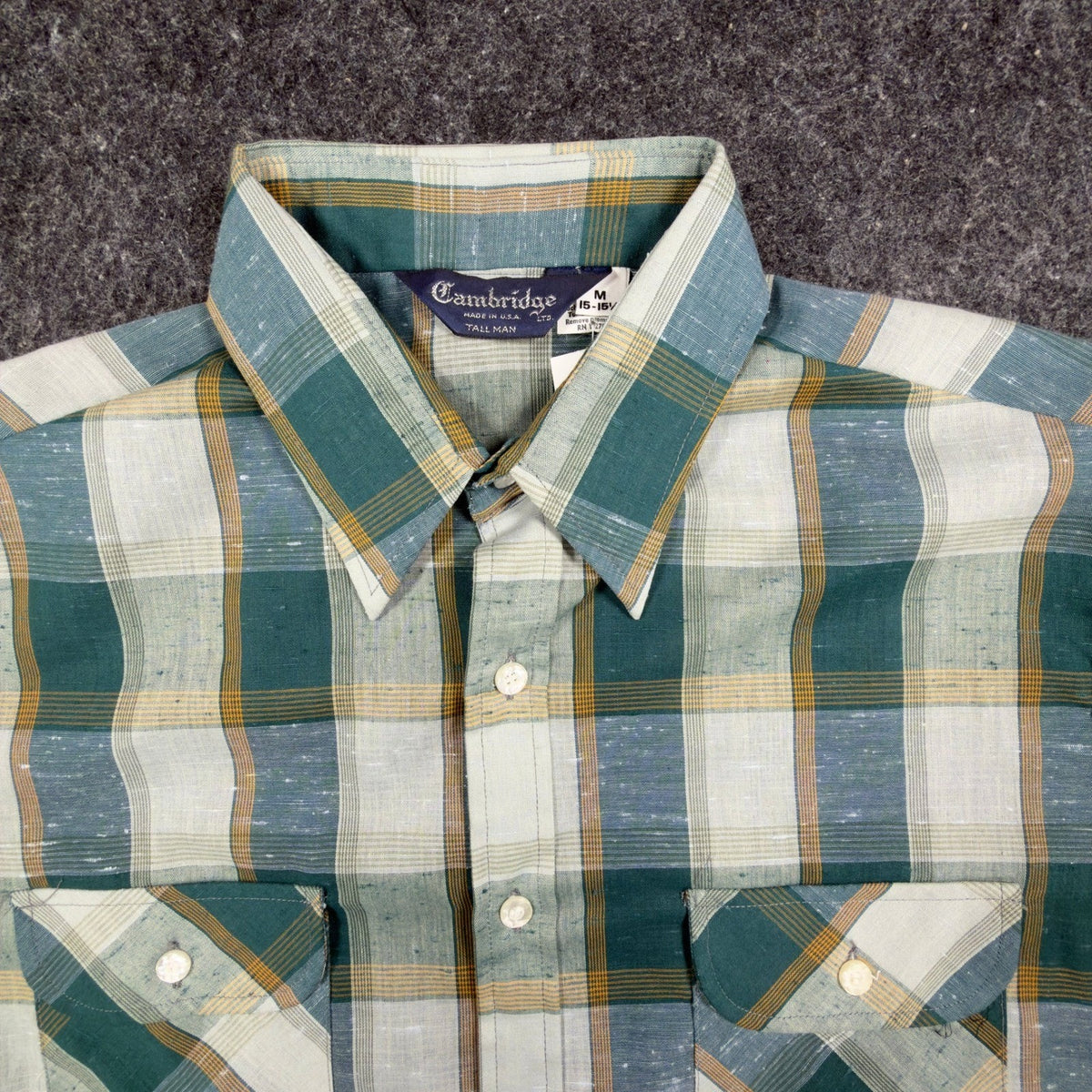 Cambridge Vintage 70s Plaid Button Up Shirt Mens M Green Tall Man NWT USA
