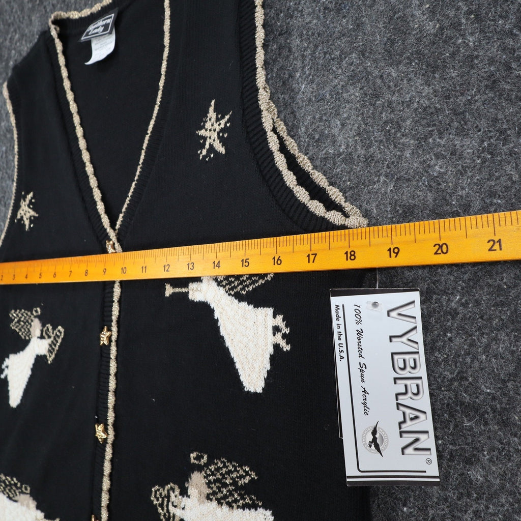 Southern Lady Angel Sweater Vest Womens Small Vintage 90s Black Metallic USA NWT