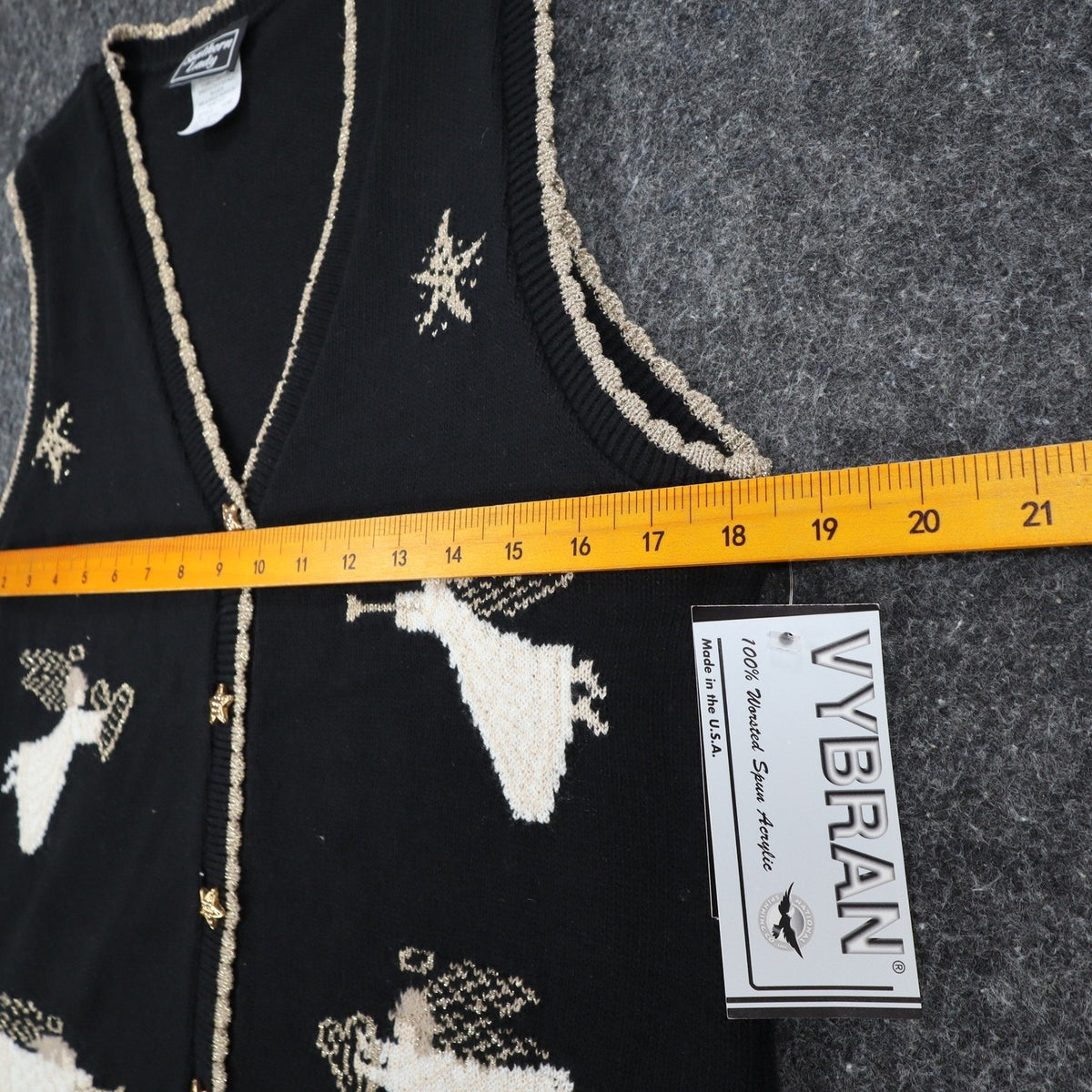 Southern Lady Angel Sweater Vest Womens Small Vintage 90s Black Metallic USA NWT