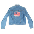 Tabloid Denim Jacket Medium Y2K Blue Cotton United We Stand USA Flag Graphic