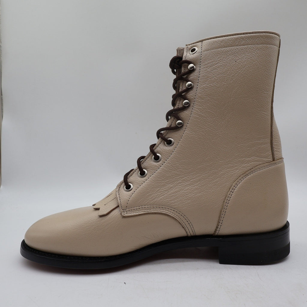 Justin L0512 Lace Up Roper Boots Women 9 B Bone Leather NWT Deadstock Vintage