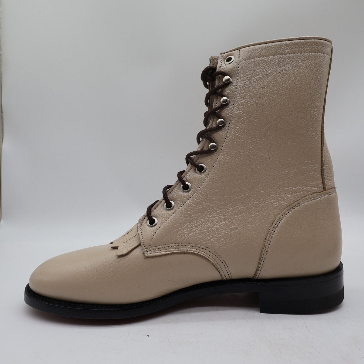 Justin L0512 Lace Up Roper Boots Women 9 B Bone Leather NWT Deadstock Vintage
