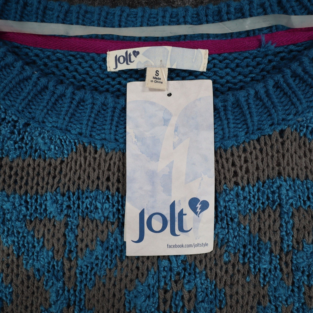 Jolt Sweater Womens Small Blue Gray Geometric Aztec Stripe Knit JS142YJZ NWT