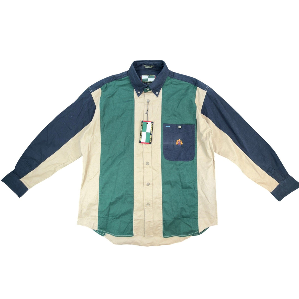 Urgent Gear Vintage 90s Shirt Boys L 14/16 Colorblock Green Tan NWT NOS