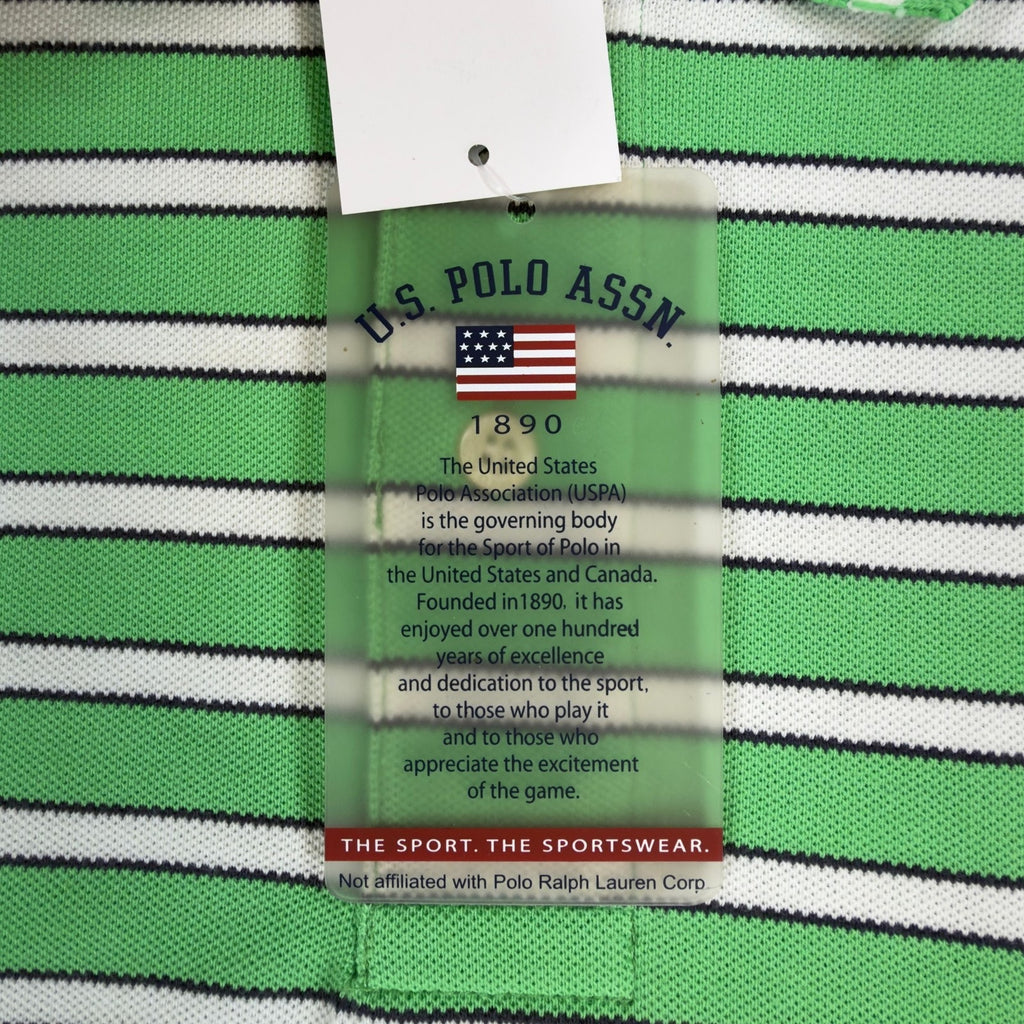 US Polo Assn Mens XL Polo Shirt Striped Green White Pique Short Sleeve NWT