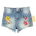 Blu Pepper Modern Floral Embroidered Denim Shorts Womens S Blue NWT