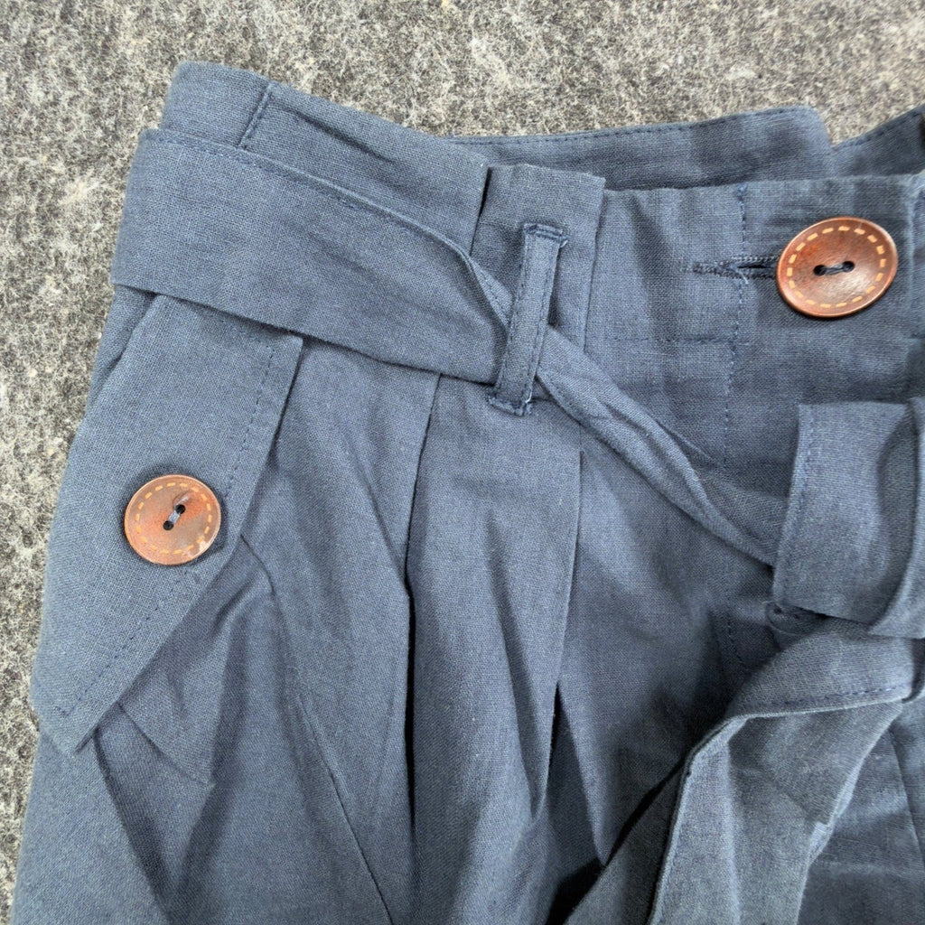 Cecico Modern Paperbag Shorts Womens M Blue Linen Cotton NWT