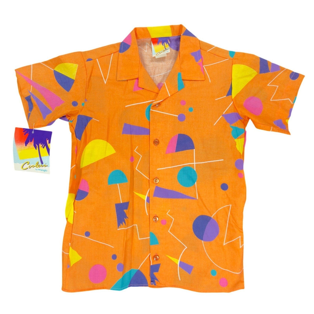 Wrangler Vintage 80s Geometric Shirt Mens S Orange Cotton NWT Deadstock USA - take2supply