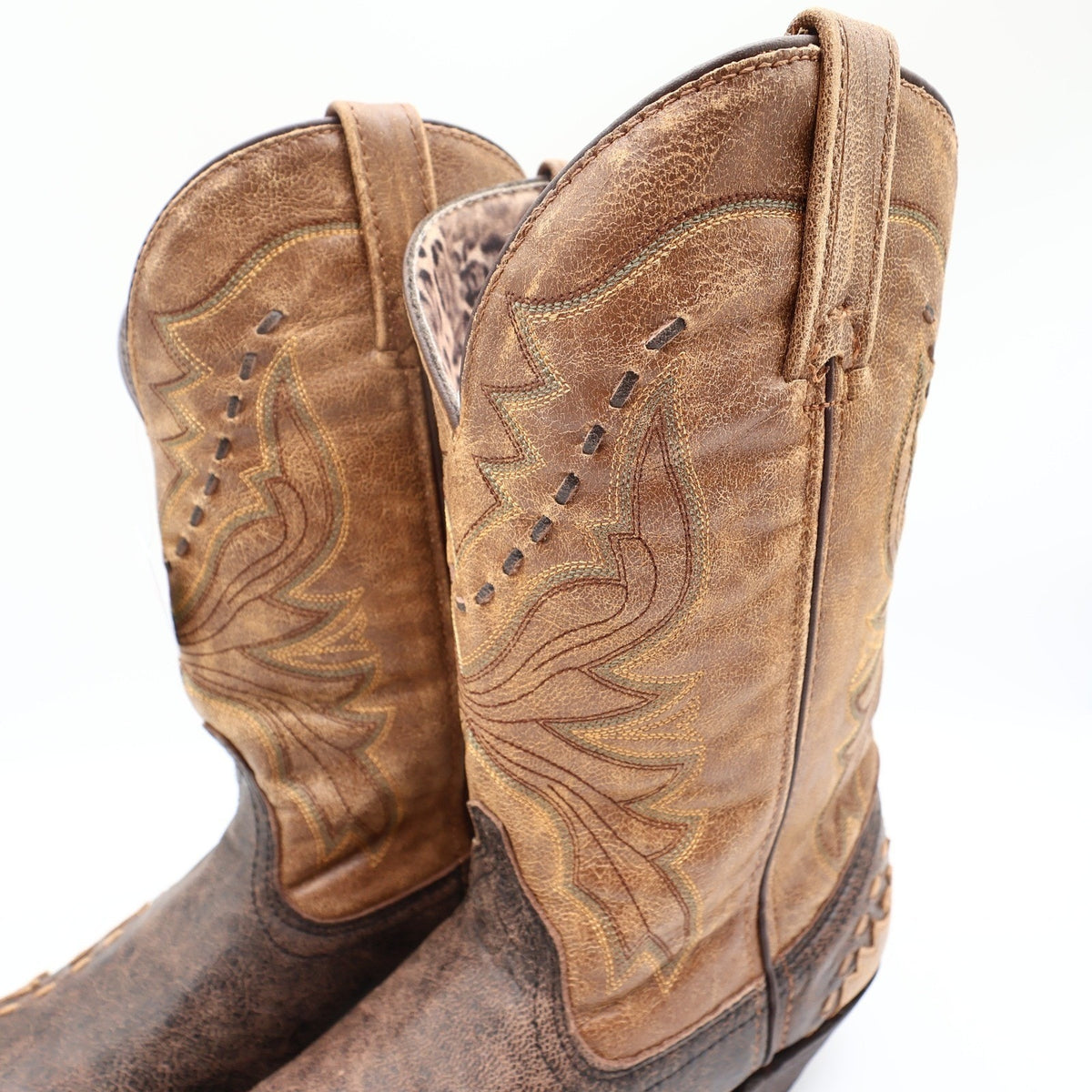 Laredo Western Cowboy Boots Women 9.5 M Black Tan Laced Tip Leather NWT