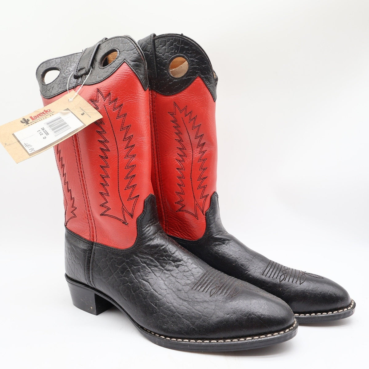 Laredo 28-2220 Black Bullhide Red Leather Cowboy Boots Kids 5.5D NWT