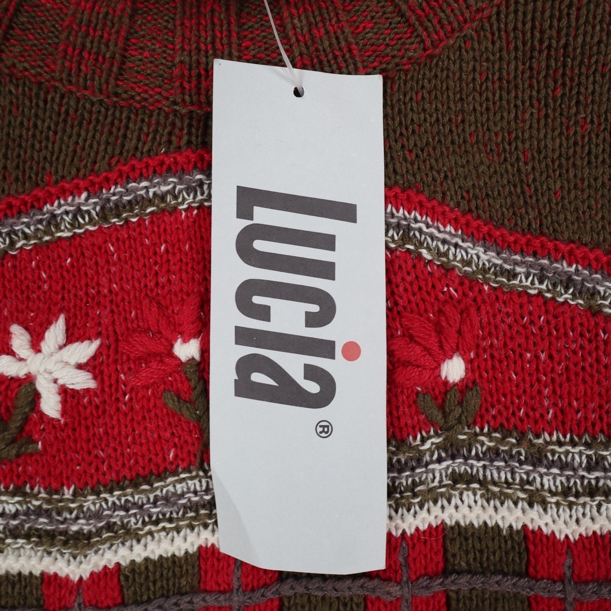 Lucia Sweater Womens Small Vintage 90s Red Green Floral Embroidered Mock Neck