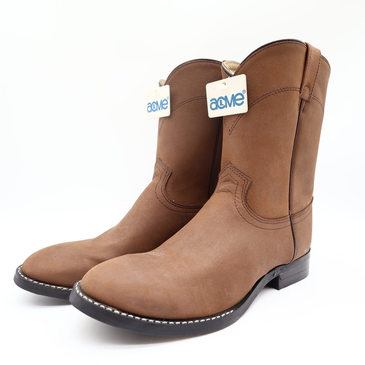 Acme Vintage 80s Distressed Leather Roper Cowboy Boots Men 6 D Box NOS