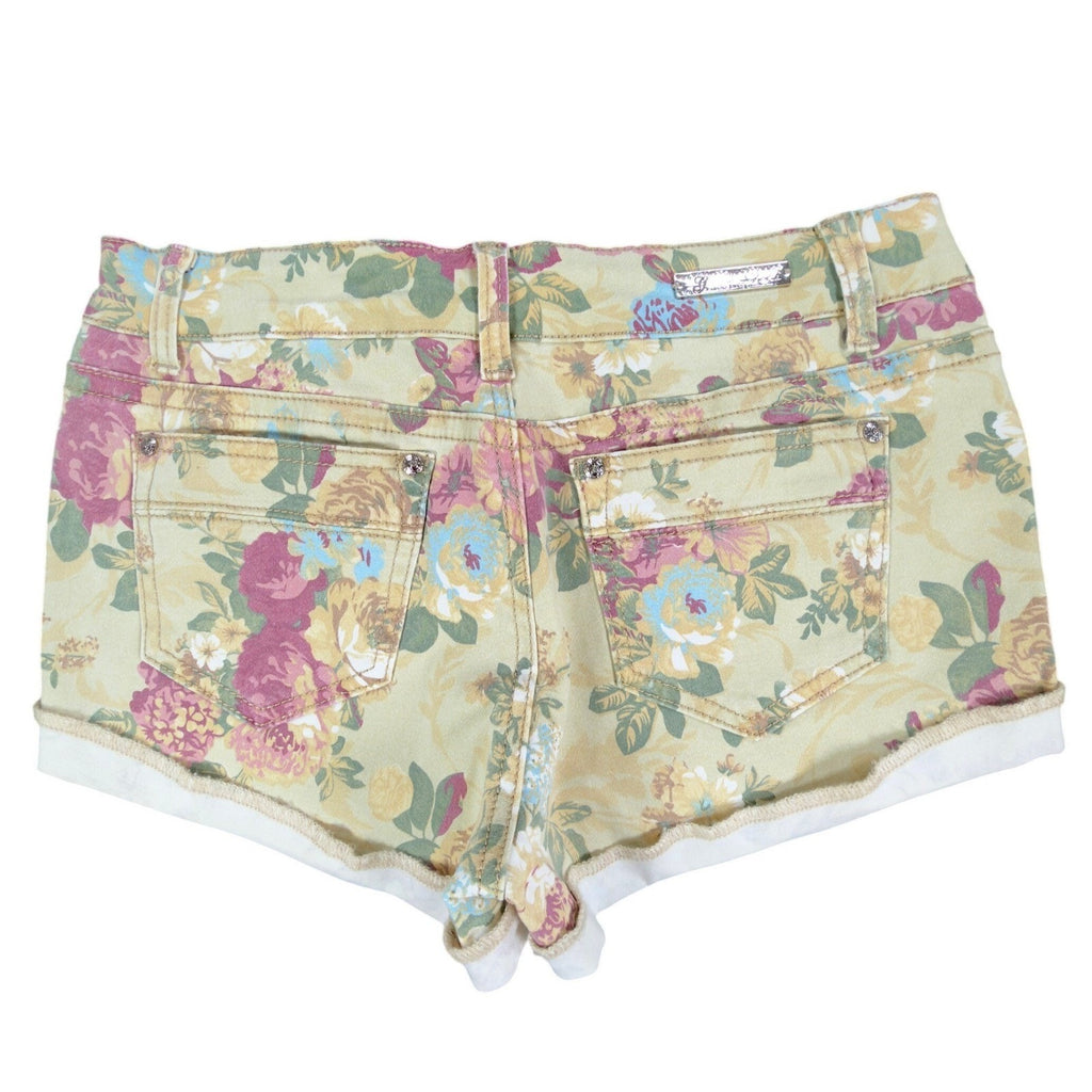 Grace in LA Modern Floral Denim Shorts Juniors 7/27 Yellow NWT